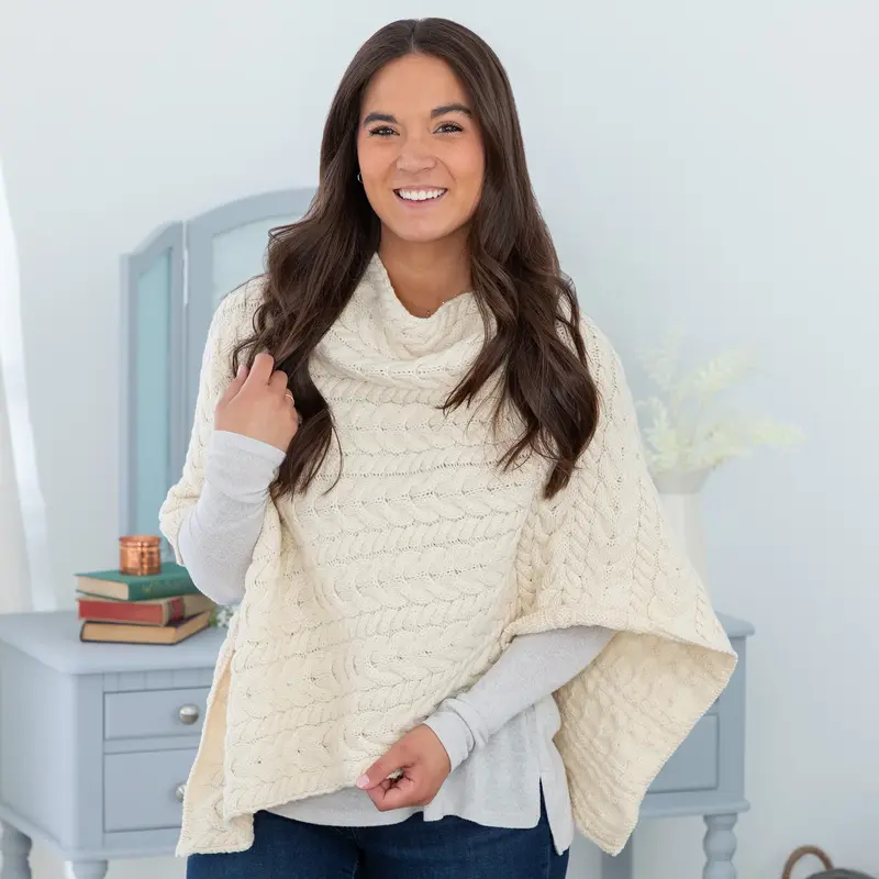 Irish Aran Wool Poncho - S/M