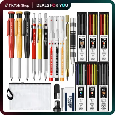 STAGEEK 22 Pack Mechanical Carpenter Pencil Set with Sharpener 60 Refills, Automatic Center Punch, Carbide Scribe Tool, Erase...