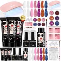 Morovan Poly Gel Nail Kit: 1OZ Large Capacity Poly Nail Gel Kit Best Valentine Gift For Her with UV Light - Clear Pink Poly E...