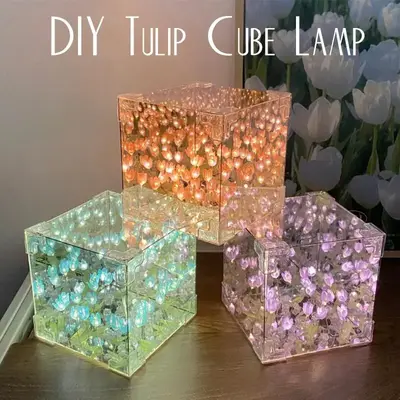 Tulip Design LED Lights, 1 Count Mirror Night Lamp, Battery Required Decorative Table LED Light, Cozy Lighting for Bedroom, ...
