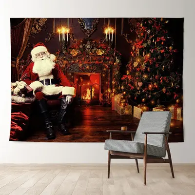 Aperturee Santa In Classic Room Fireplace Christmas Backdrop