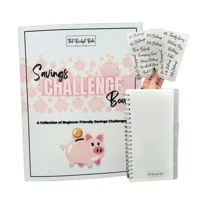 Savings Challenge Bundle - Book with 40 Challenges, Journal Prompts, and Motivational Quotes plus Cash Envelope Book with Lab...