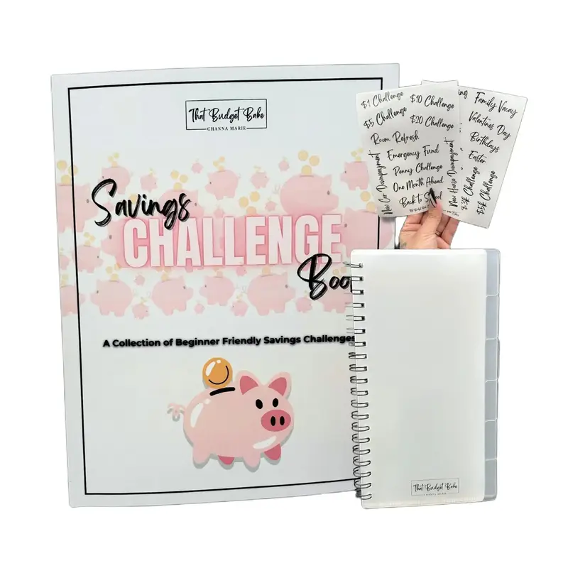 Savings Challenge Bundle - Book with 40 Challenges, Journal Prompts, and Motivational Quotes plus Cash Envelope Book with Lab...