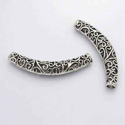 Tibetan Style Alloy Hollow Curved Tube Beads