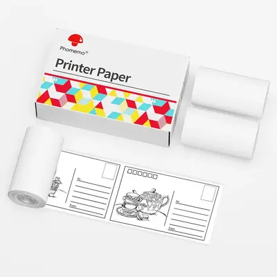 Phomemo M02 White Self-adhesive Thermal Paper for M02/M02 Pro/M02s/M03/M03as/M04s Mini Printer, Black on White, 3 Rolls Paper