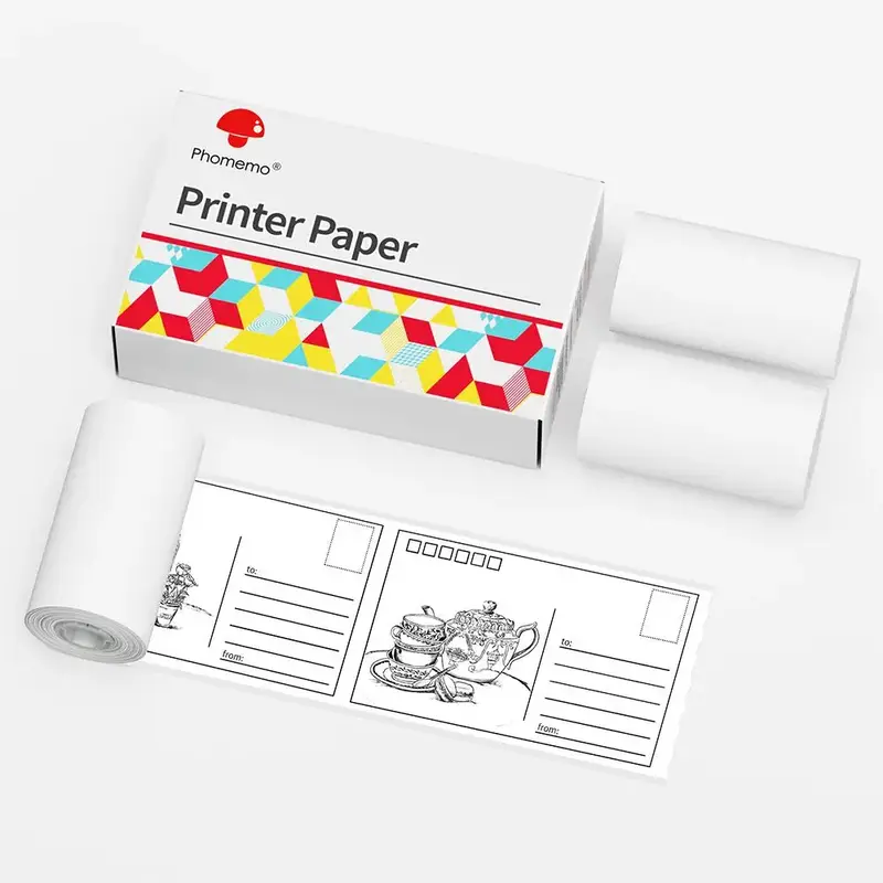 Phomemo M02 White Self-adhesive Thermal Paper for M02/M02 Pro/M02s/M03/M03as/M04s Mini Printer, Black on White, 3 Rolls Paper