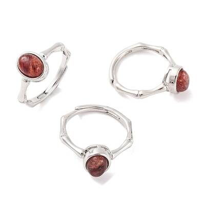 Oval Natural Red Lepidolite Adjustable Rings