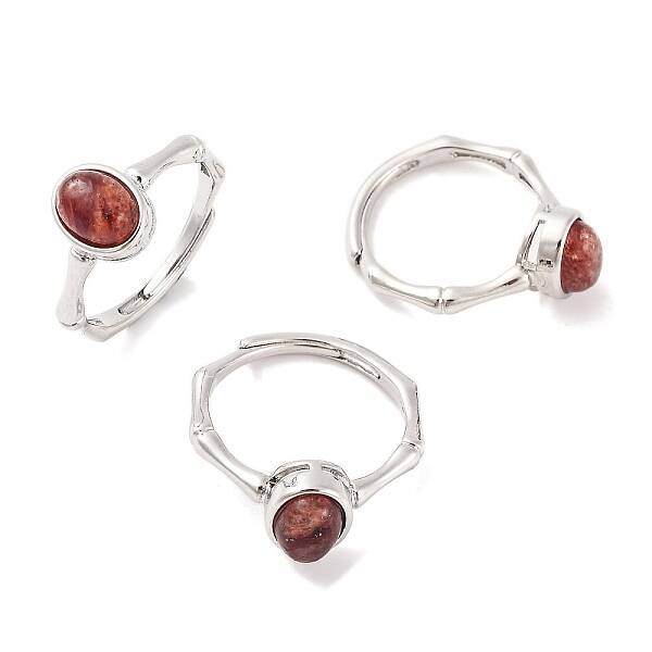 Oval Natural Red Lepidolite Adjustable Rings