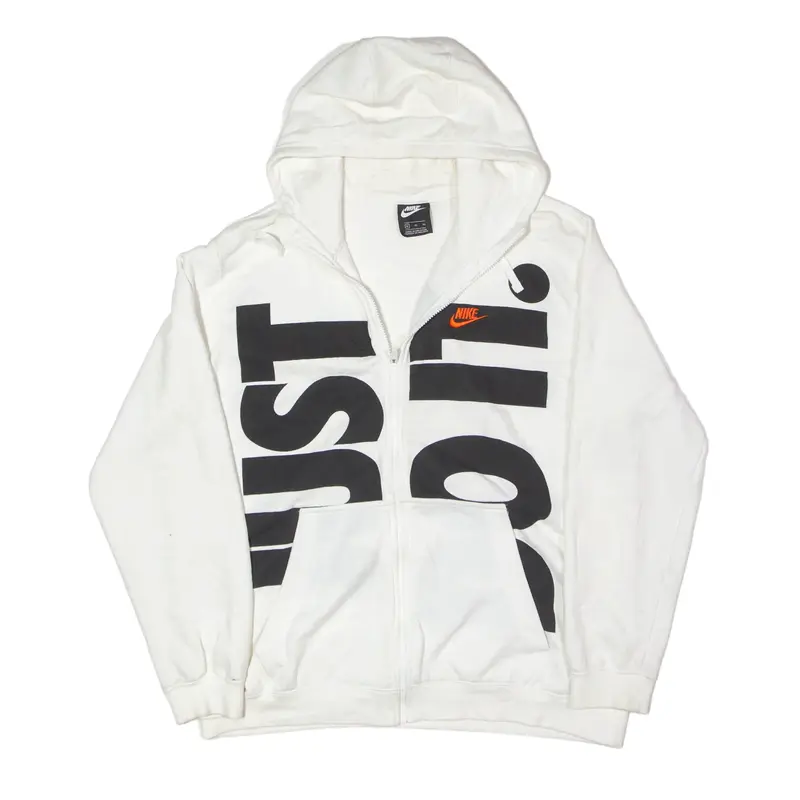 NIKE Just Do It Hoodie White Full Zip Mens XL