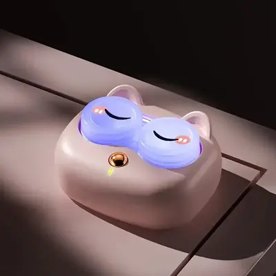 USB Rechargeable Contact Lens Cleaner, Portable Cute Cat Design Fully Automatic Contact Lens Cleaner, Professional UV Sterili...