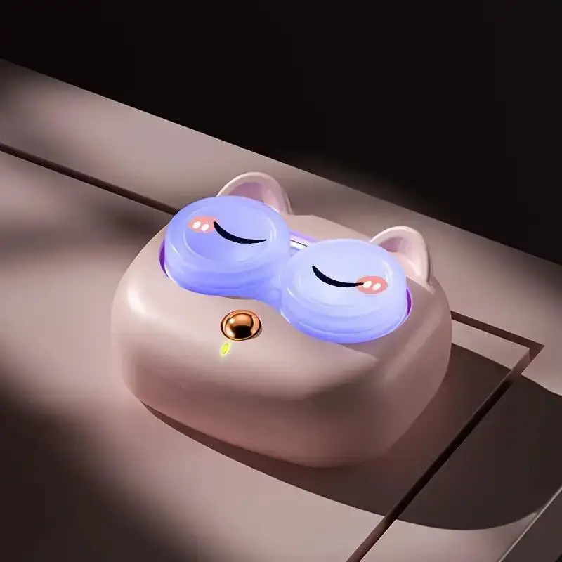 USB Rechargeable Contact Lens Cleaner, Portable Cute Cat Design Fully Automatic Contact Lens Cleaner, Professional UV Sterili...