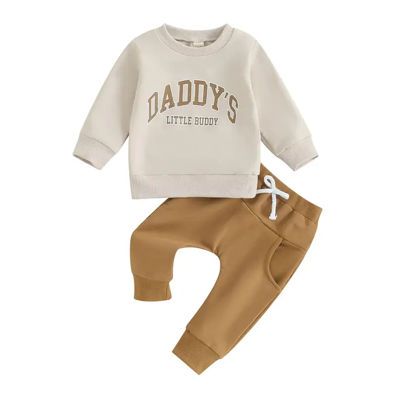 Infant Toddler Baby Boys Outfits Newborn Letter Print Long Sleeve Round Neck Sweatshirt Pullover Tops and Jogger Pants Set To...
