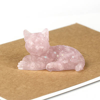 Natural Rose Quart Cat Display Decorations