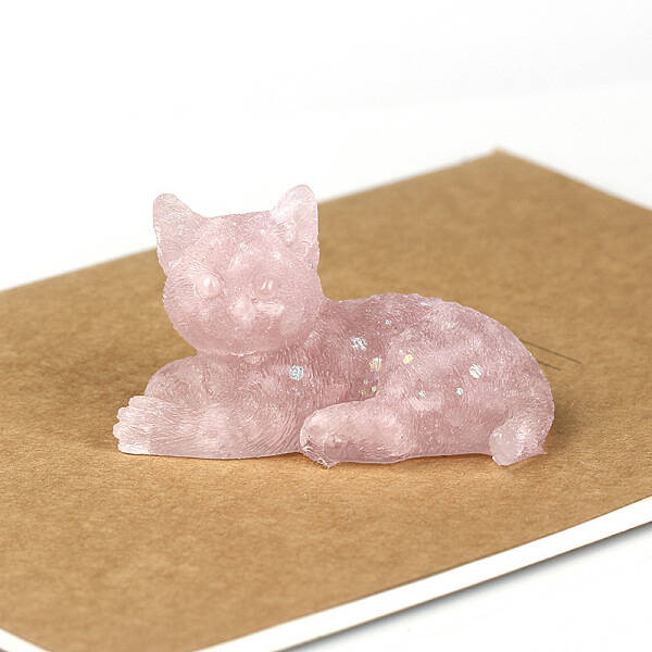 Natural Rose Quart Cat Display Decorations