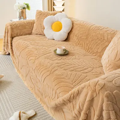 Plush Sofa Thickened Warm Sofa Slipcover | Color: Coffee Color | Size: 180x300cm