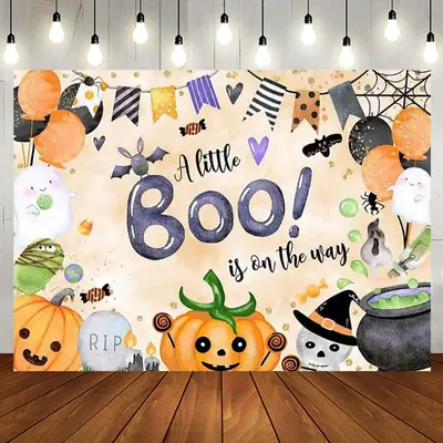 Orange Little Boo Halloween Baby Shower Backdrop