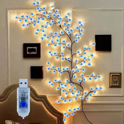 Cherry Blossom LED Branch Shaped Light, USB Powered Creative DIY Holiday Vine Light, Indoor Home Decoration Light for Bedroom...