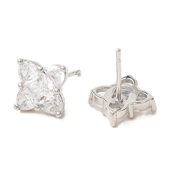Rhombus Brass Micro Cubic Zirconia Stud Earrings