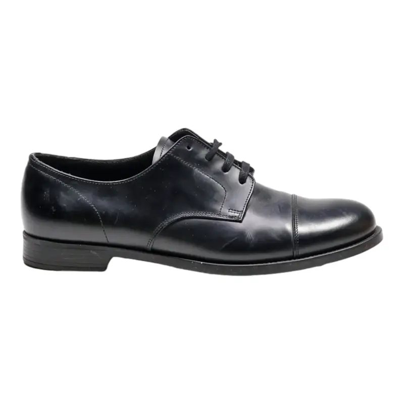 PRADA Derby Shoes Black Leather Mens UK 6.5