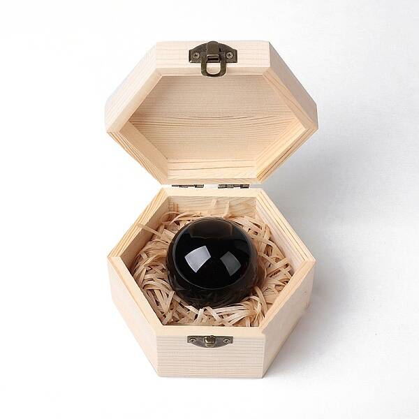 Natural Obsidian Round Ball Display Decorations with Wooden Box