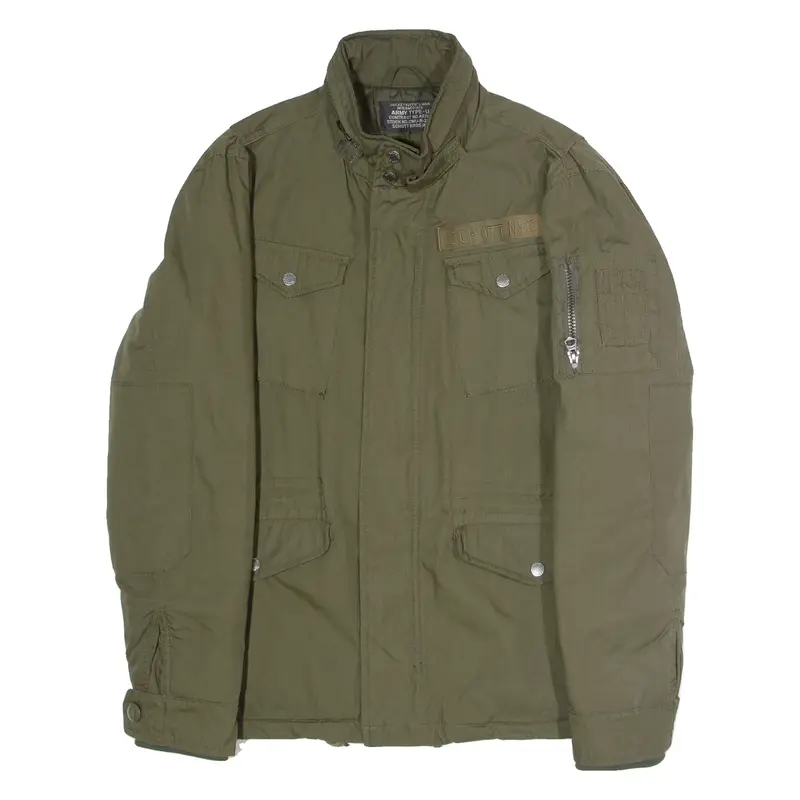 SCHOTT Mens Military Jacket Green USA Hooded S