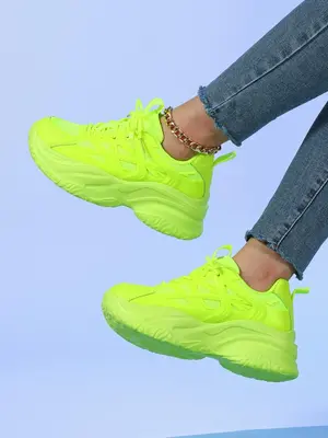 Women's Minimalist Casual Plain Round Toe Chunky Sneakers for Lovers Day, Sporty Breathable Chunky Sneakers for Girlfriend fo...