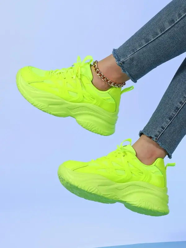 Women's Minimalist Casual Plain Round Toe Chunky Sneakers for Lovers Day, Sporty Breathable Chunky Sneakers for Girlfriend fo...