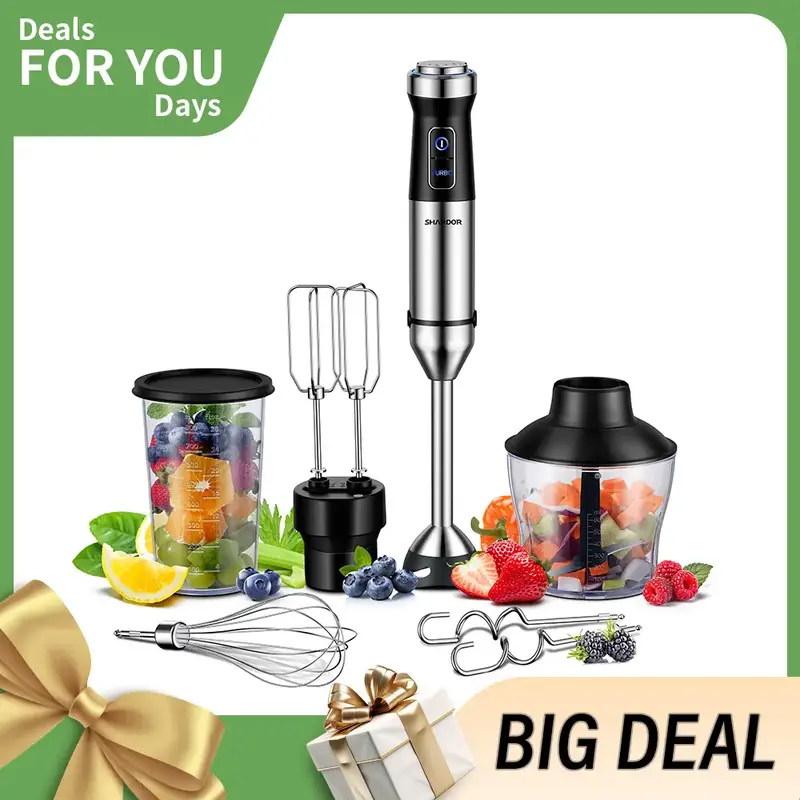 【6 in 1】Hand Blender Immersion Handheld Blender Mixer 20-Speed, Scratch Resistance Emulsion Stick Blender with Dough Hook...