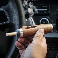 Car Ashtray – Windproof Wooden Ash Holder with Detachable Tray | Portable, Mess-Free Ash Collector for Vehicle Interiors | ...