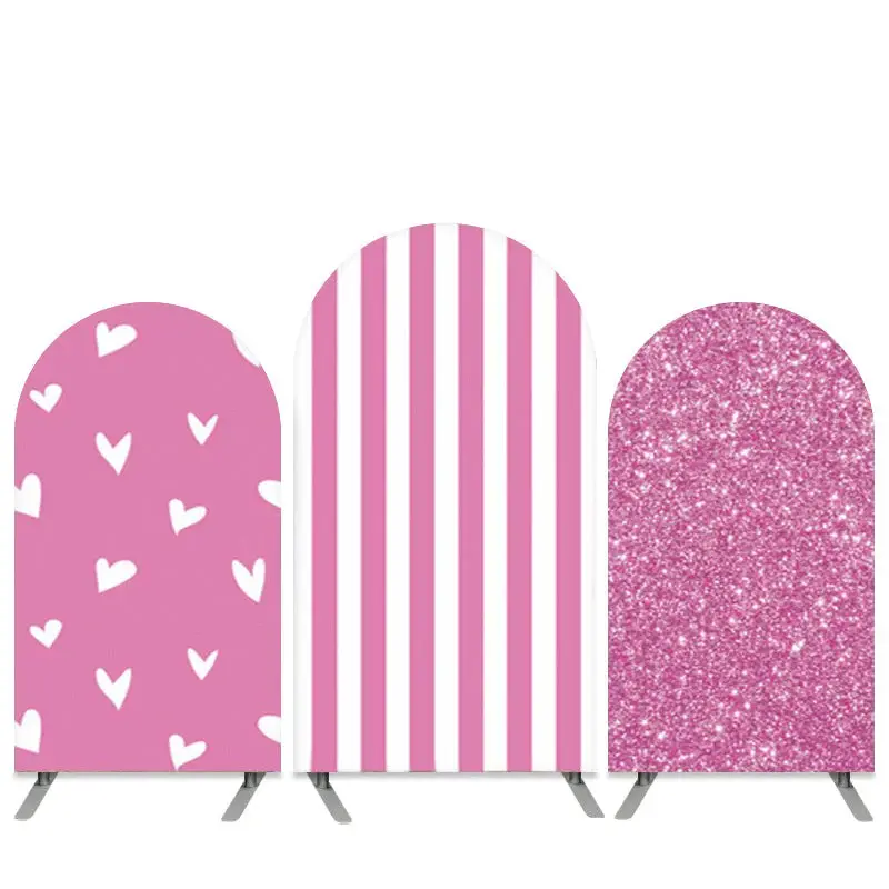 Aperturee Pink Love Stripes Glitter Birthday Arch Backdrop Kit | Circle Arch Backdrop Diy | Round Arch Backdrop Cover | Chiar...