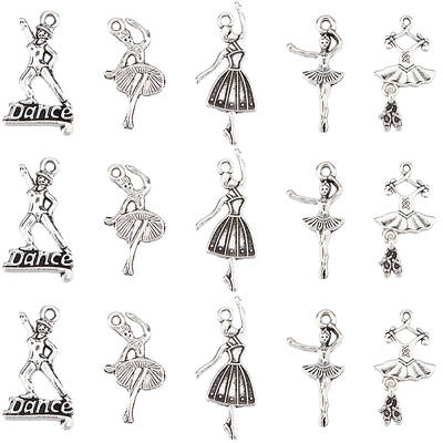 60Pcs 5 Styles Alloy Dancer Charm Pendant