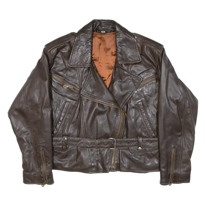 Womens Biker Jacket Brown Leather M