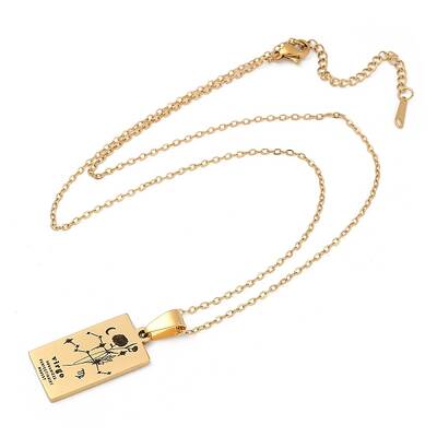 12 Constellation Stainless Steel Tarot Card Engraved Pendant Cable Chain Necklaces