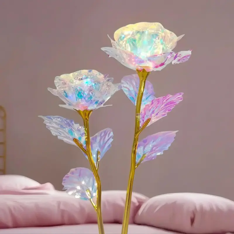 Artificial Rose Flower, 1 Count Holographic Fake Flower, Decorative Gifts Simulation Flower for Wedding Party Decoration, Pin...