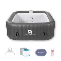 RELXTIME 73*73 inch Portable Square Inflatable Massage Pool for 4-6 People Outdoor Spa with 130 Bubbling Massage Jets, Built-...