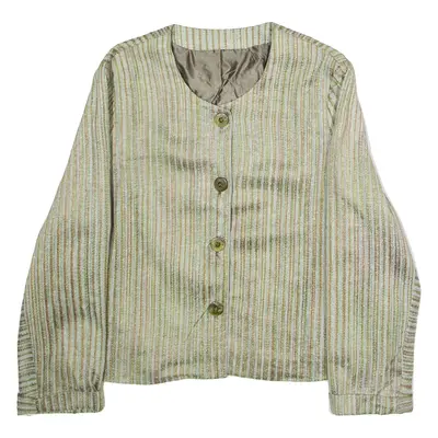 Womens Blazer Jacket Green 80s Striped XL
