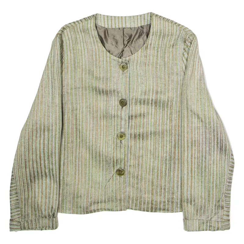 Womens Blazer Jacket Green 80s Striped XL