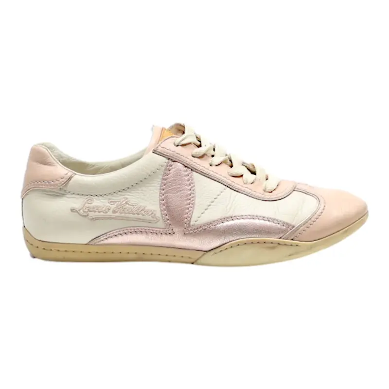 LOUIS VUITTON Low Top Trainers Beige Leather Womens UK 4