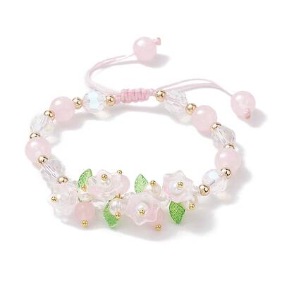 Flower Glass & Acrylic Braided Bead Adjustable Bracelets for Women