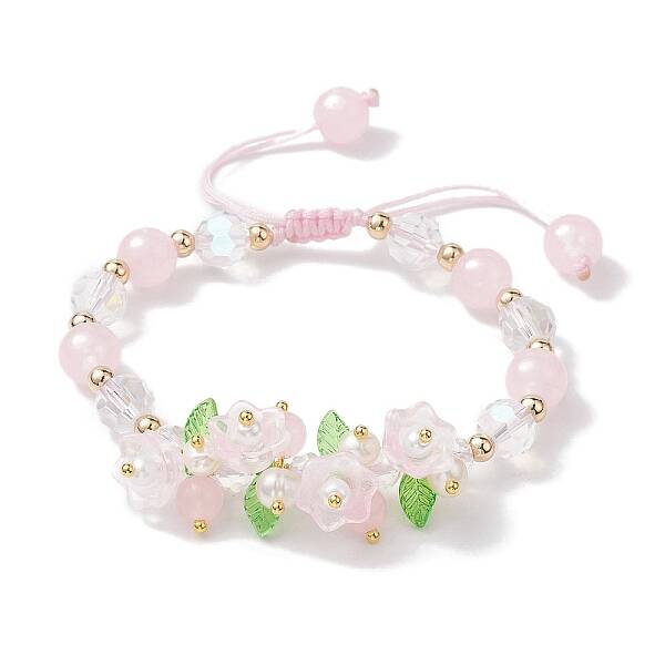 Flower Glass & Acrylic Braided Bead Adjustable Bracelets for Women