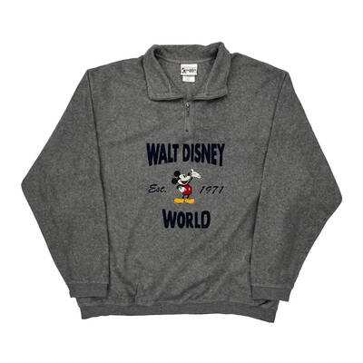 Mickey Mouse Disney Cartoon 1/4 Zip - XL Grey Cotton Blend
