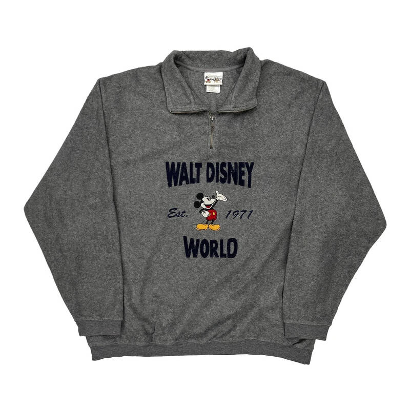Mickey Mouse Disney Cartoon 1/4 Zip - XL Grey Cotton Blend