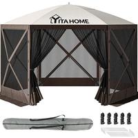 YITAHOME 12x12ft Camping Gazebo, Portable Pop Up Canopy Outdoor Screen Tent 6 Sided with Mesh Windows and Carry Bag for Campi...