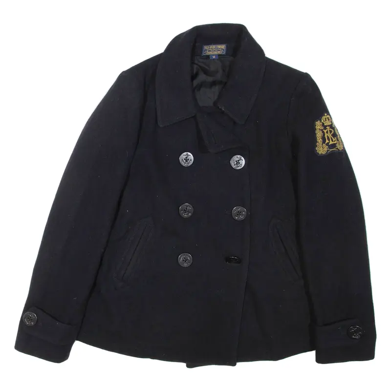 RALPH LAUREN POLO JEANS COMPANY Womens Overcoat Coat Black Wool M