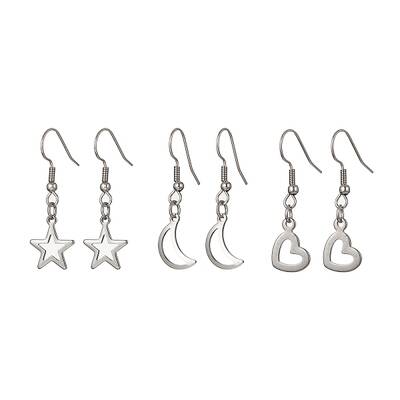 3 Pair 3 Style 304 Stainless Steel Dangle Earrings