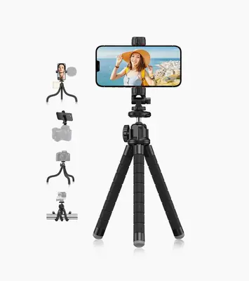 Flexible Octopus Tripod with Dual Cold Shoe Mounts and Quick Release Plate