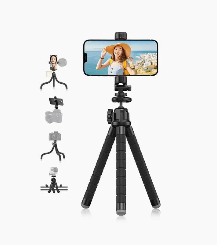 Flexible Octopus Tripod with Dual Cold Shoe Mounts and Quick Release Plate