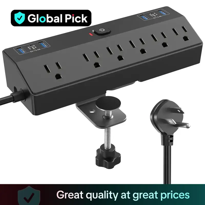 1650W Desktop Edge Power Board, 1 Count Detachable Fast Charging Power Strip with 4 Sockets & 4 USB Power Outlet & 10ft Exten...