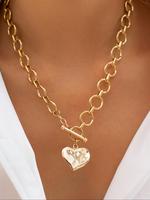 Women's Elegant Heart Design Pendant Necklace, Fashion OT Buckle Design Necklace for Party, Daily Clothing Decor, Trendy A...