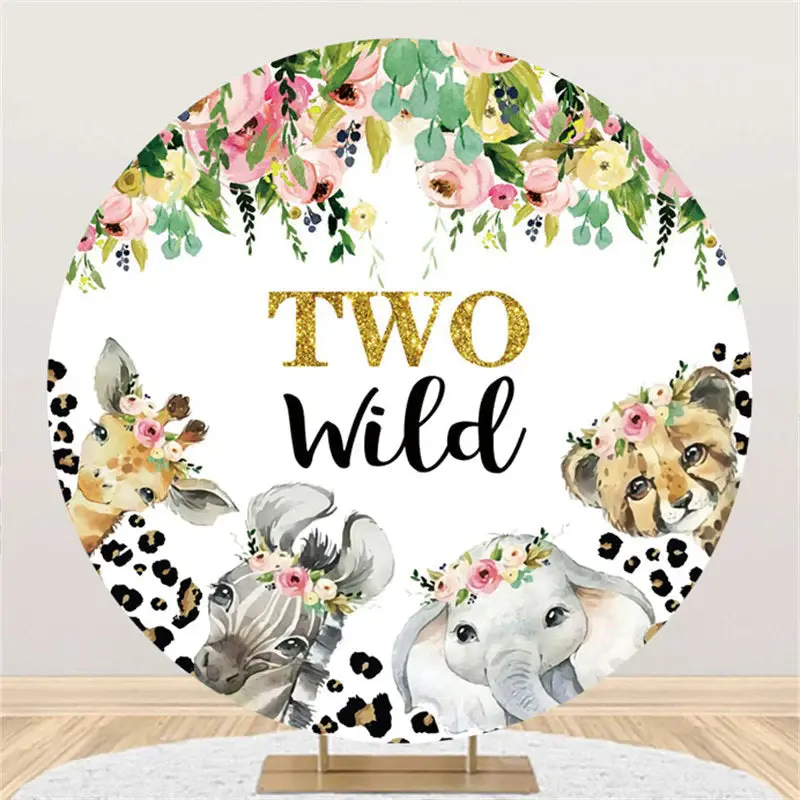 Aperturee Two Wild Animals Jungle Circle Baby Shower Backdrop | Diy Birthday Backdrop | Birthday Party Decorations | Custom B...